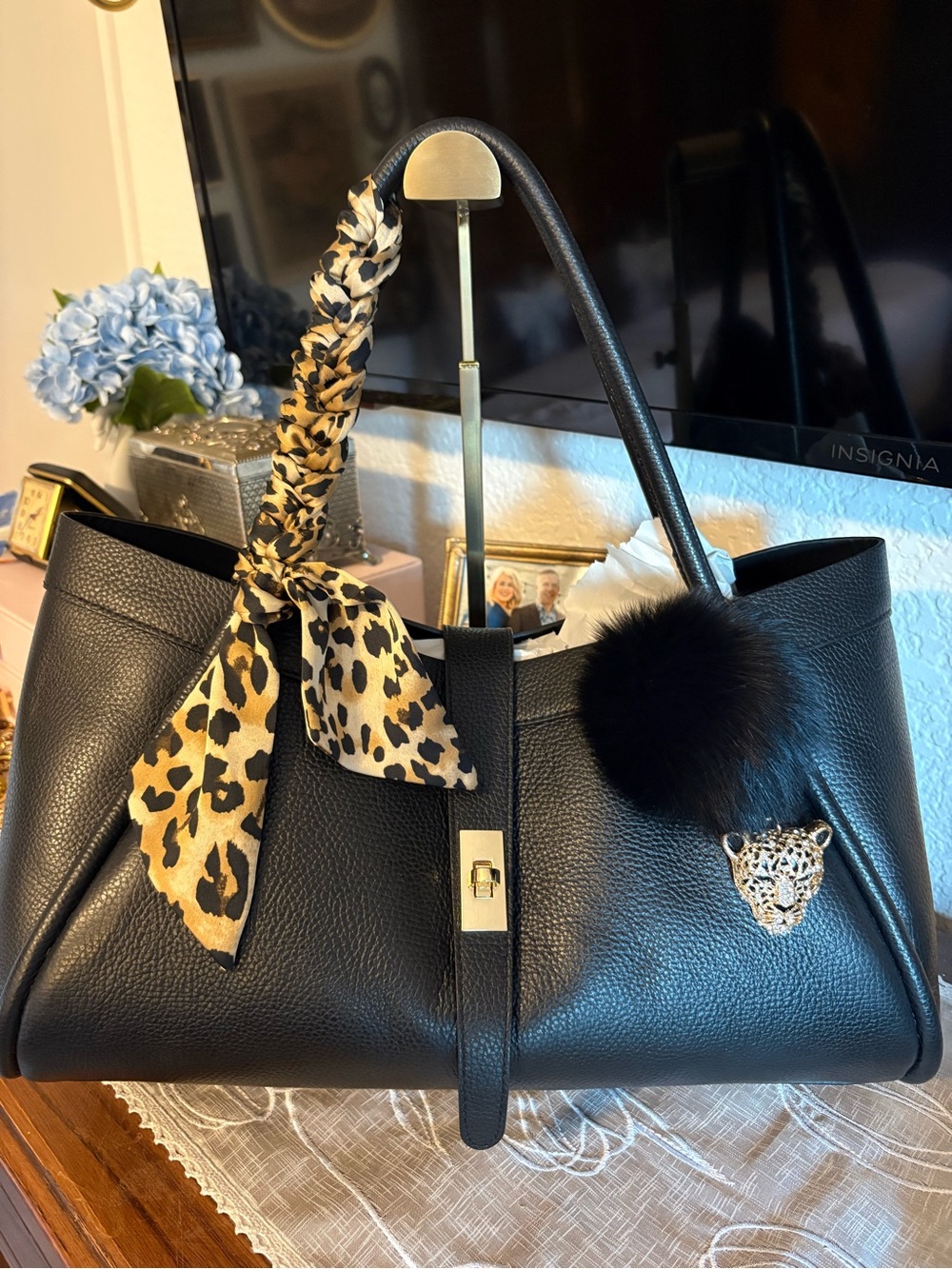 Santini Firenze Leather Satchel with scarf and charm